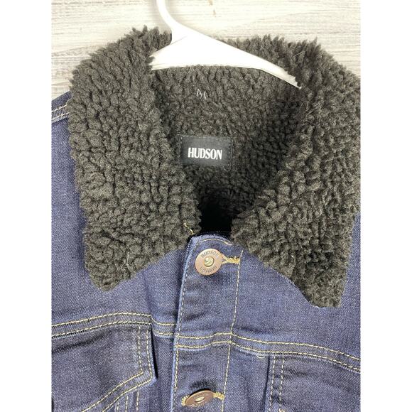 Hudson Women's Denim Blue Jean Fleece Lined Trucker Jacket Sz XL - Picture 3 of 6